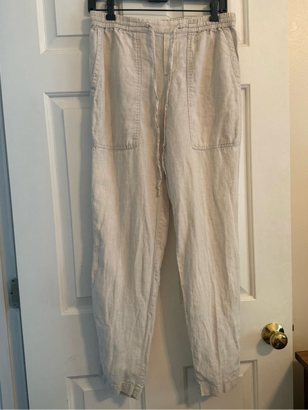 Women’s Lord & Taylor Beige Tan Drawstring Waist Straight Leg Linen Pants, Small